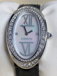 Corum Lady Ovale SS Blue-Gray MOP Dial, Diamond Bezel, w/ Original Box & Papers