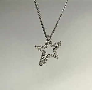 14k White Gold Diamond Star .30ctw on 18" Cable Chain
