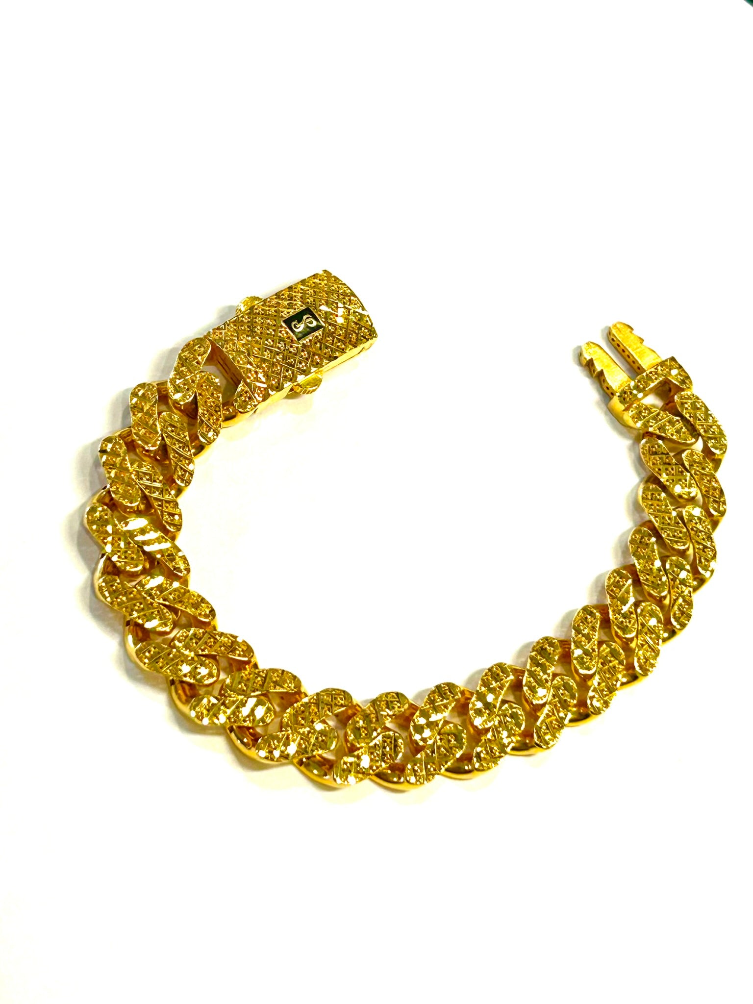 21k .875 Gold 7.5" Bracelet - Designer SJ - 29.6 Grams - 13mm