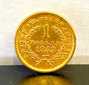 1853 $1 Liberty Head Gold Dollar Coin AU/UNC