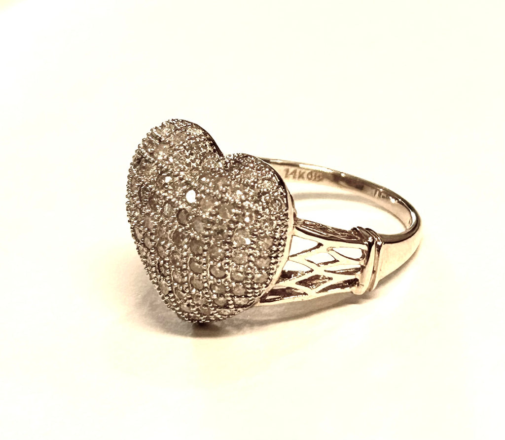14k Gold Pave' Diamond Heart Ring Size 7.5
