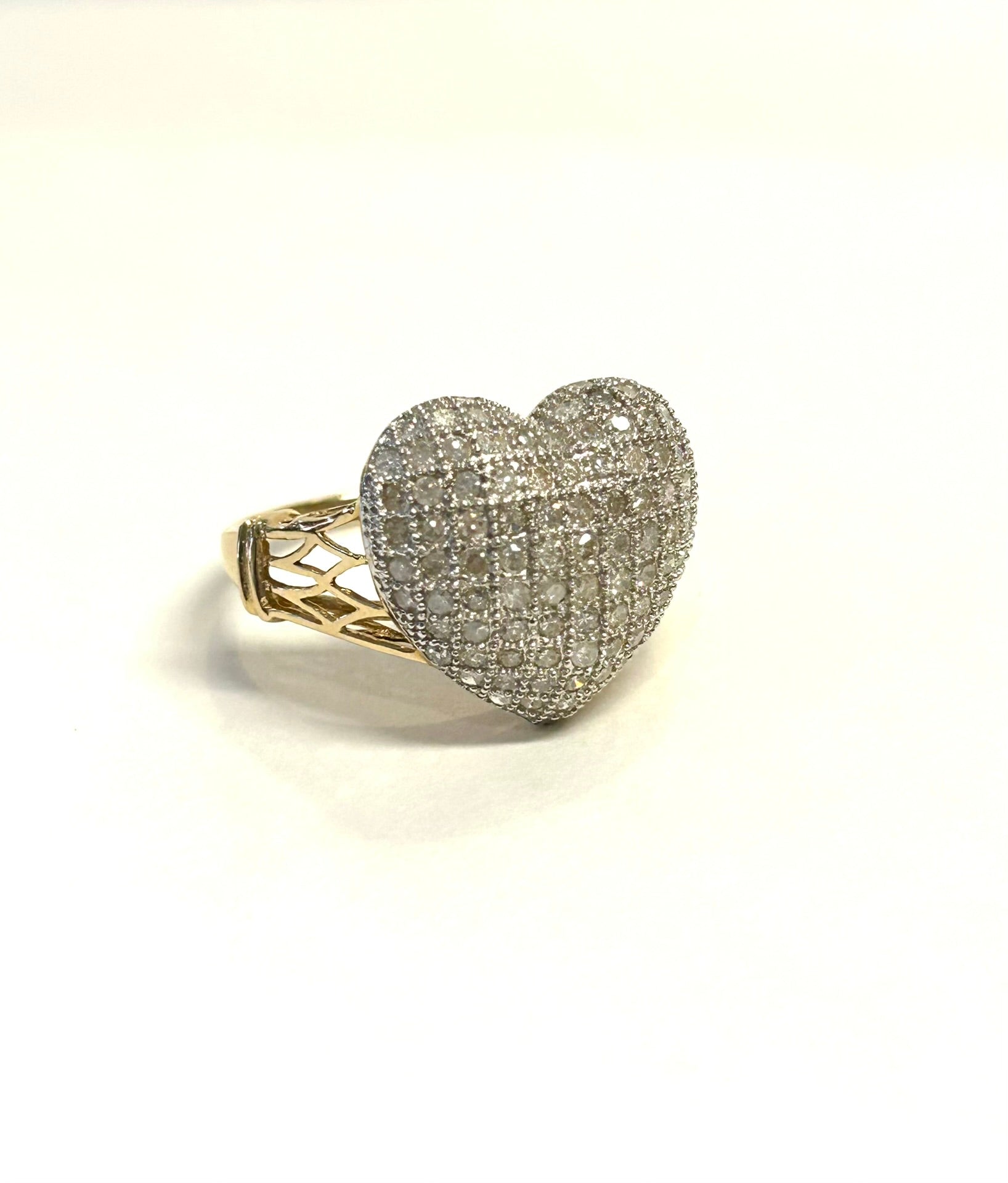 14k Gold Pave' Diamond Heart Ring Size 7.5