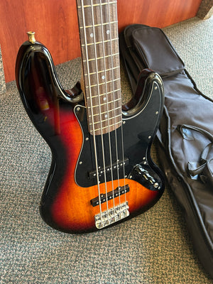 Fender Squier Jazz Bass Guitar 5 String Sunburst w Soft Padded Case