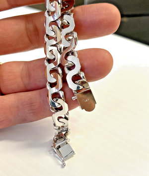 14k White Gold Solid Link Bracelet 8 1/4 inch - 41.8Grams - 9.4mm