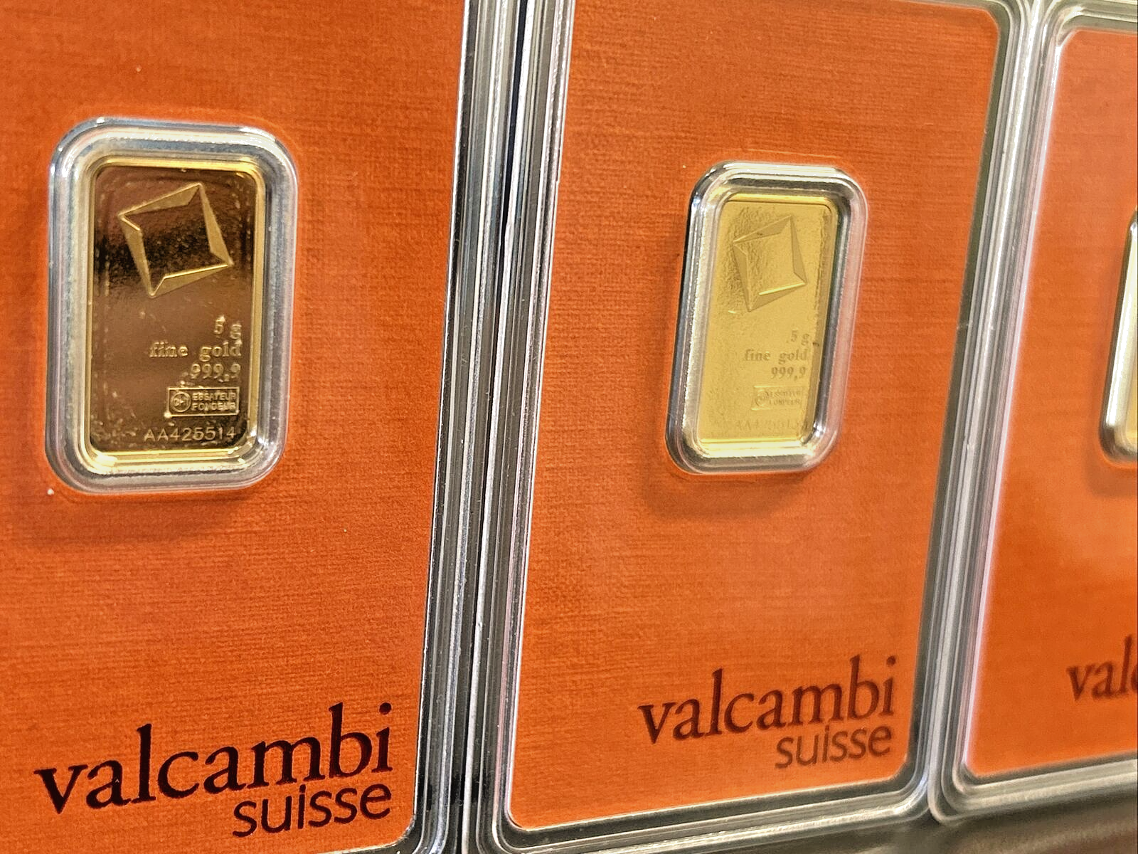 3 Valcambi Suisse 5 Gram Gold Bars 999.9 - Sealed w Assay & Serial Numbers