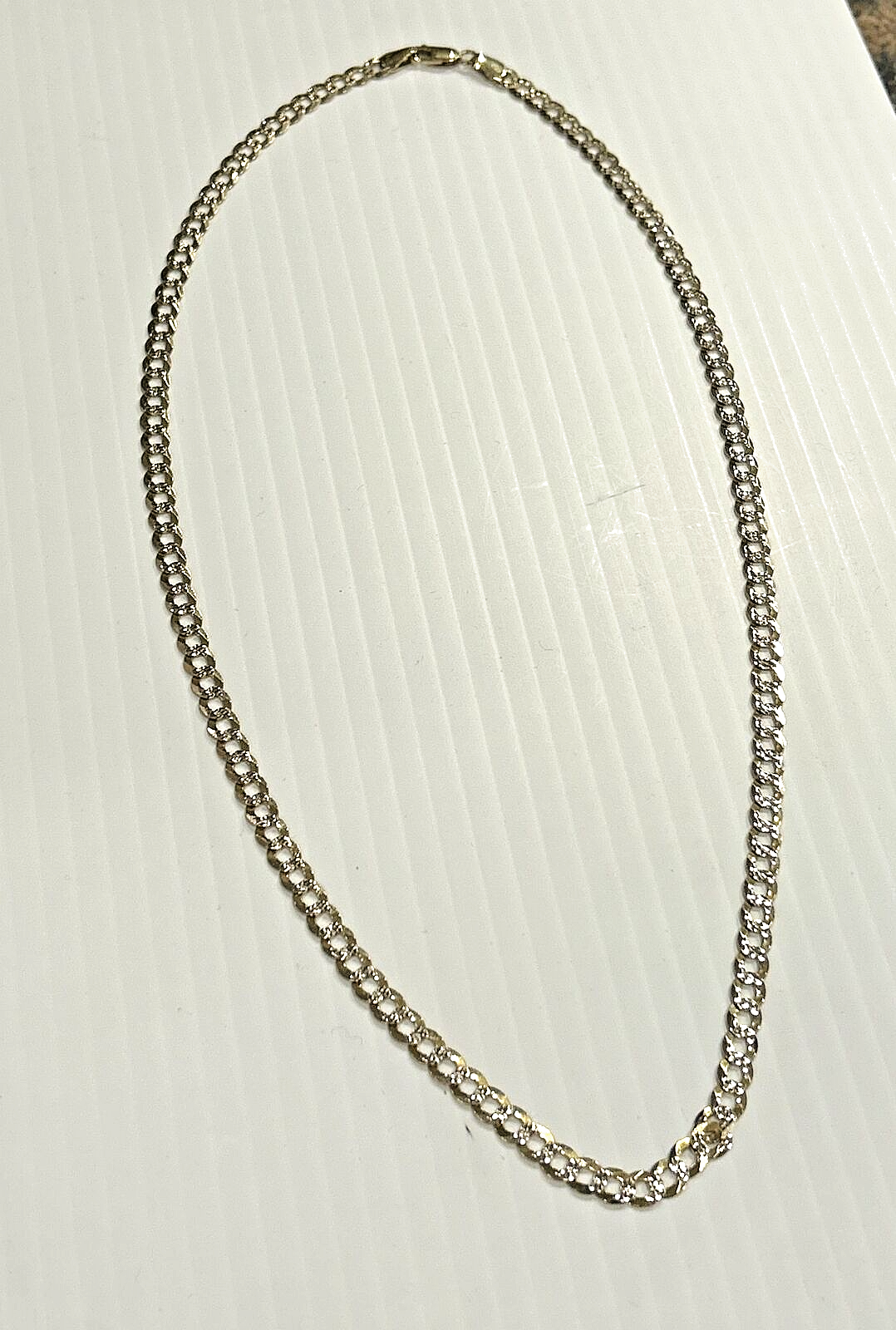 14k Solid GS Curb Link Chain w White 22" Inch, 16.5 grams, 5.6mm