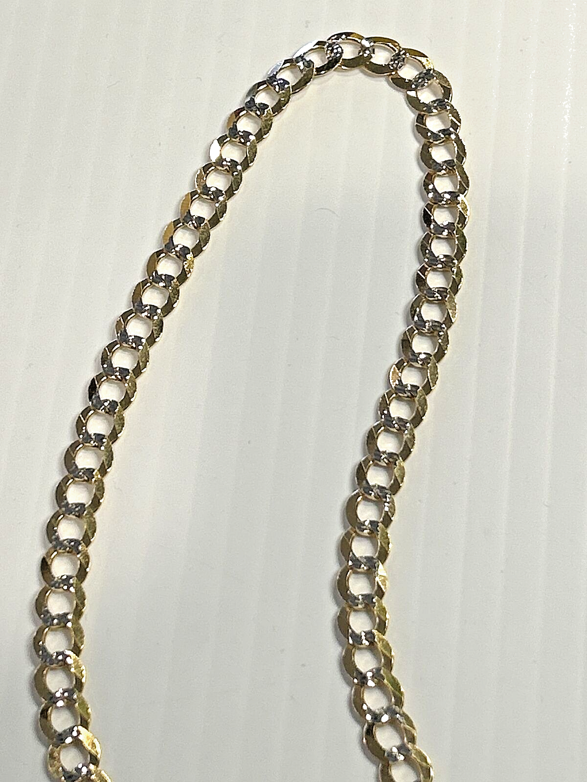 14k Solid Curb Link Chain w White 22" Inch, 26.7 grams, 7mm