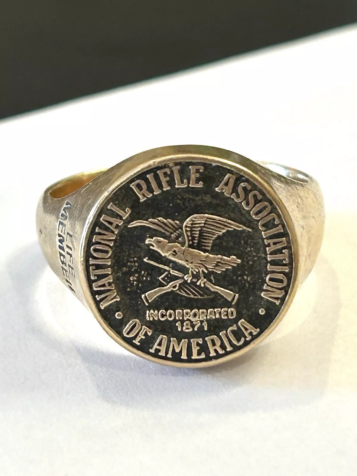 NRA National Rifle Association Life Member JENKINS 10K Gold Ring XL Size 12 3/4