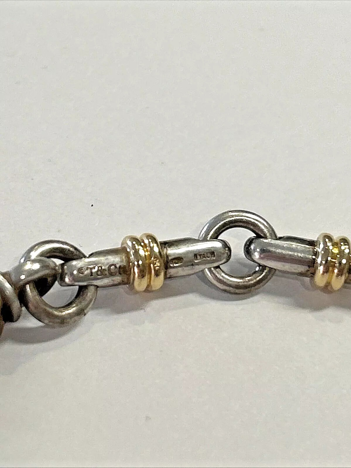 Tiffany & Co. 925 Silver & 18k Gold Vintage Bar Link 7.5" Bracelet - 22.6 Grams