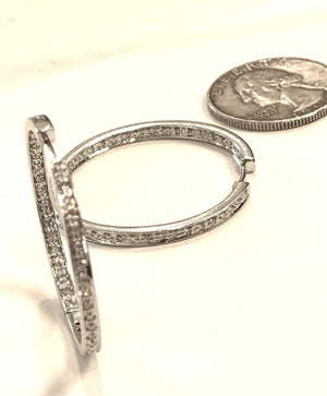 14k White Gold Diamond Inside Out Hoop Earrings - 10.5 Grams - 1/2 ctw