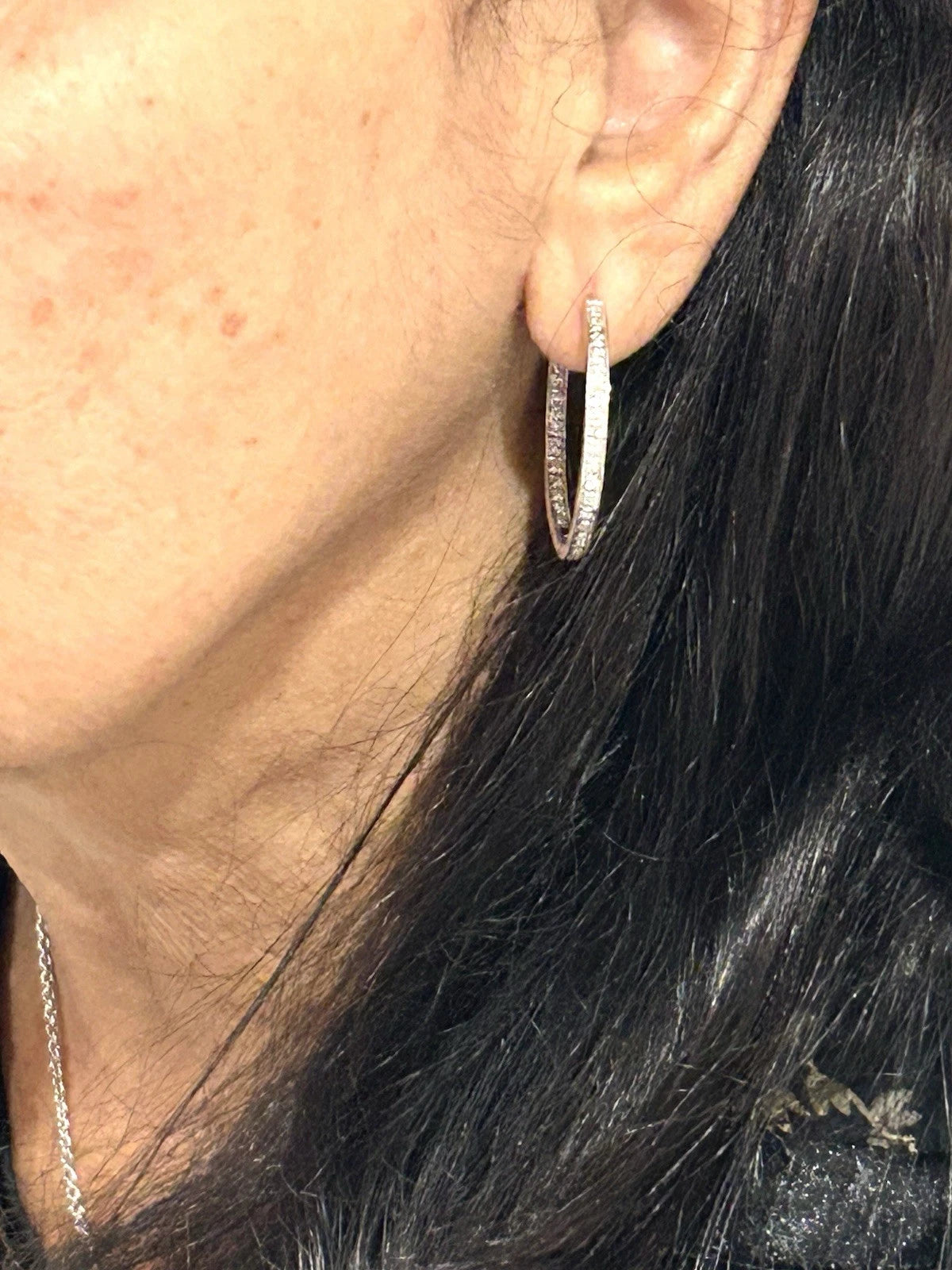 14k White Gold Diamond Inside Out Hoop Earrings - 10.5 Grams - 1/2 ctw