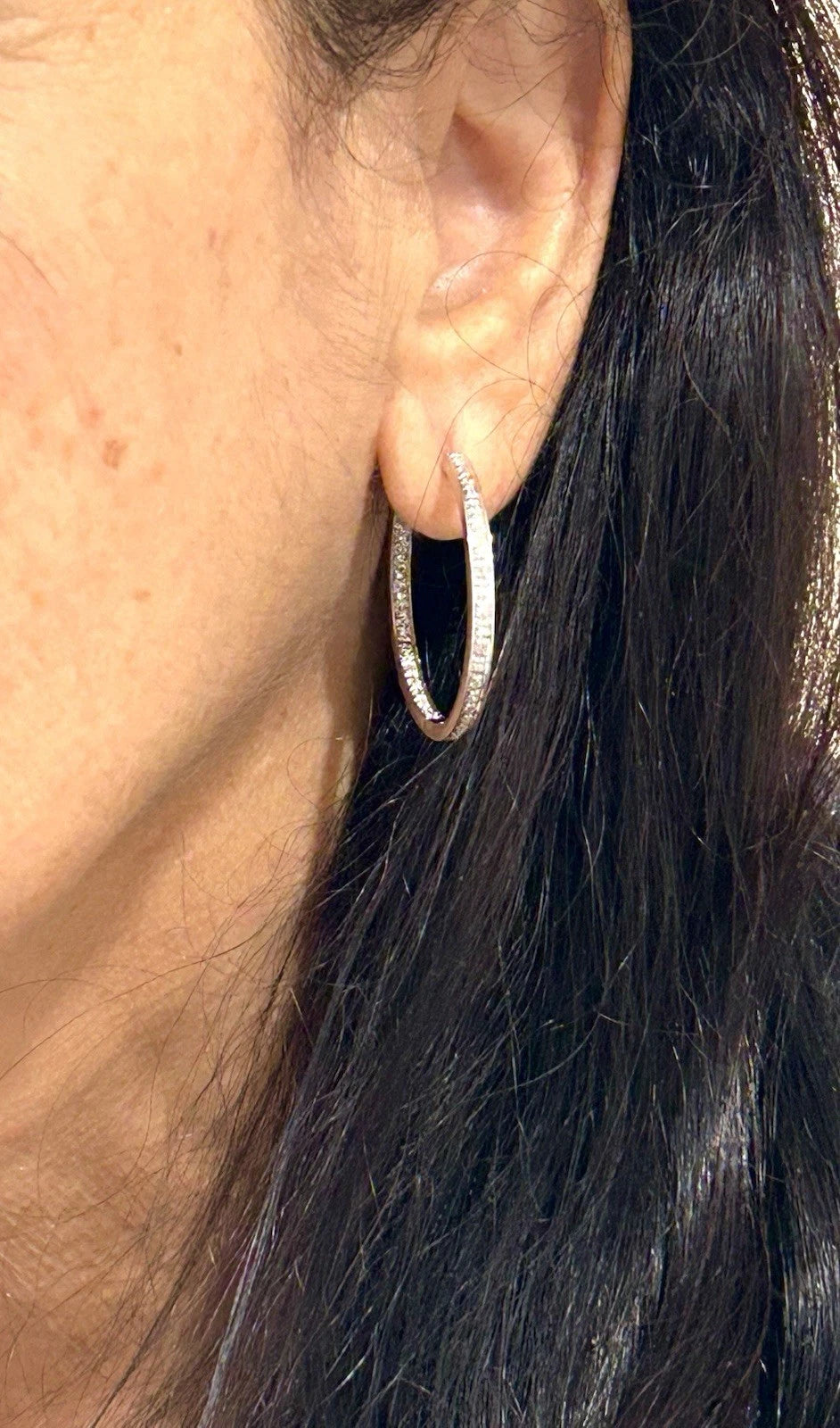 14k White Gold Diamond Inside Out Hoop Earrings - 10.5 Grams - 1/2 ctw