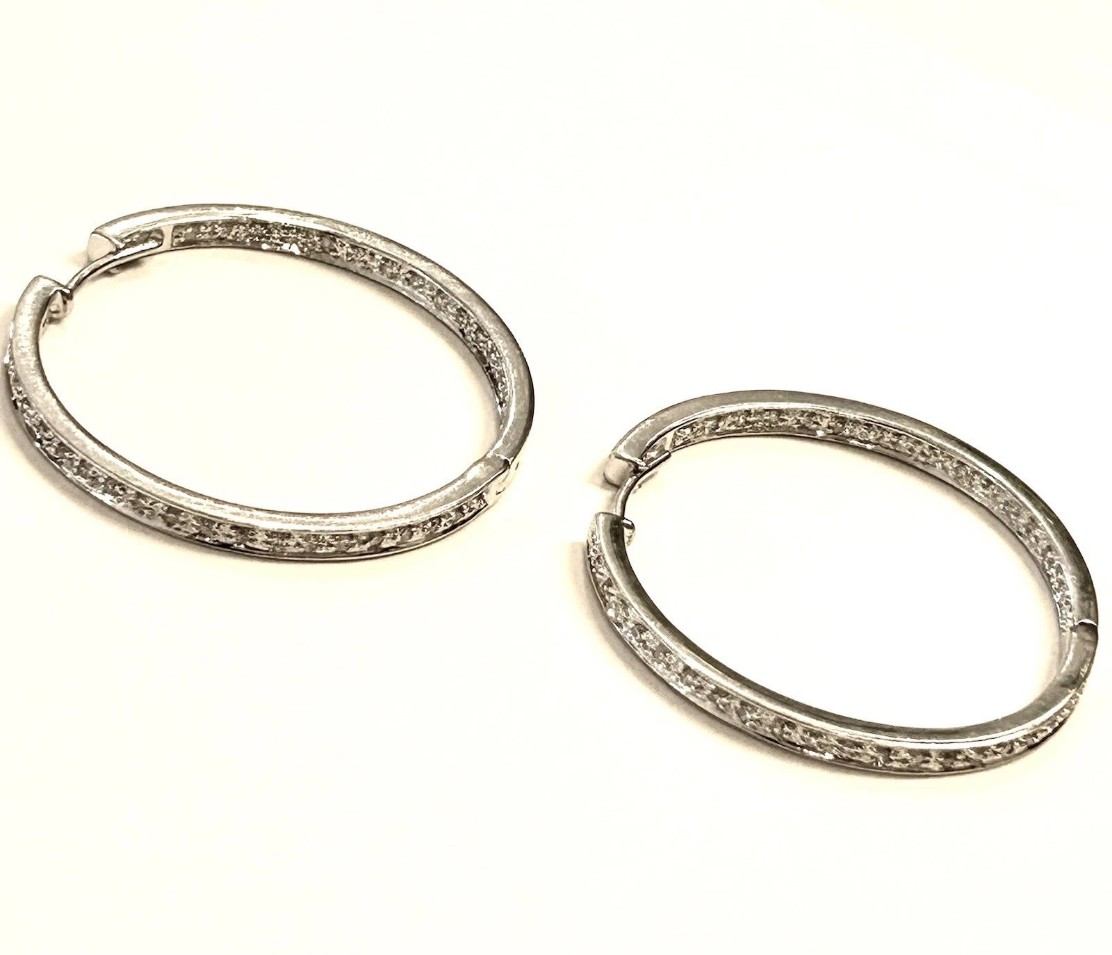14k White Gold Diamond Inside Out Hoop Earrings - 10.5 Grams - 1/2 ctw