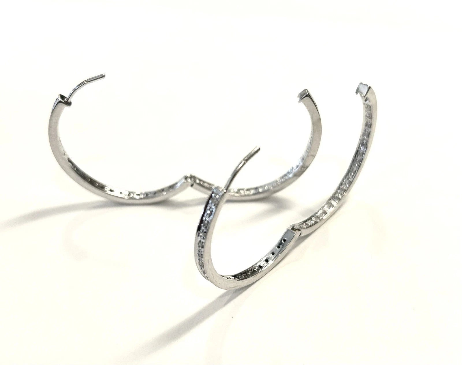 14k White Gold Diamond Inside Out Hoop Earrings - 10.5 Grams - 1/2 ctw
