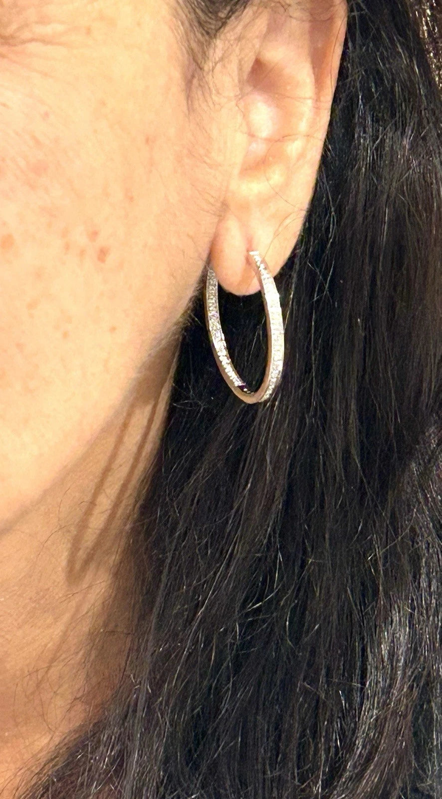 14k White Gold Diamond Inside Out Hoop Earrings - 10.5 Grams - 1/2 ctw