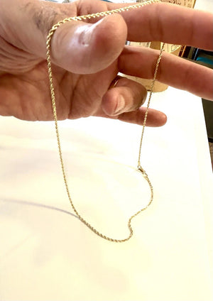 14k Solid Gold Diamond Cut Rope Chain - 18 inch, 3.9 grams, 1.4 mm