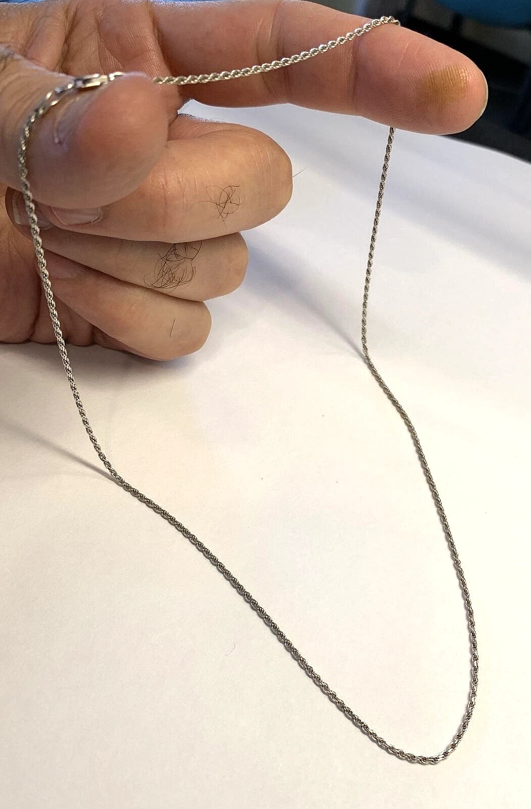 14k White Gold RCI 18" Rope Chain - 3.8 Grams - 1.3mm