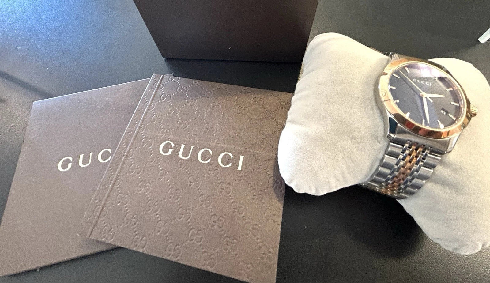 Gucci Men's YA126410 Gucci Timeless Steel and Pink PVD Black Dial Watch