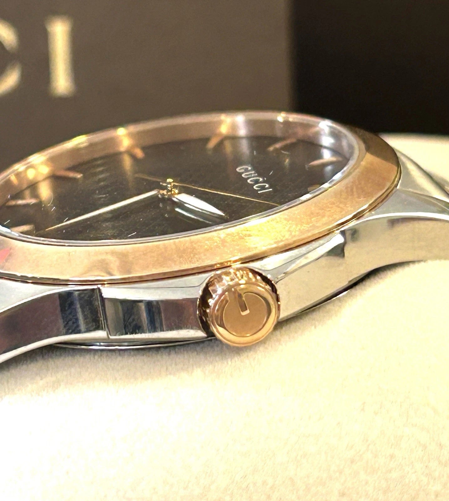 Gucci Men's YA126410 Gucci Timeless Steel and Pink PVD Black Dial Watch