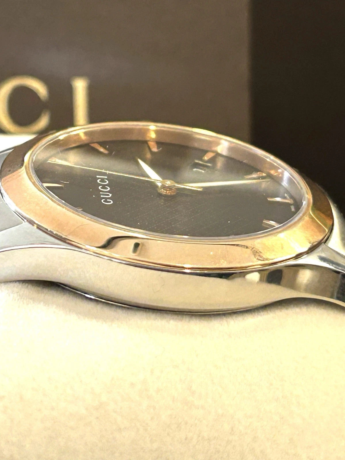 Gucci Men's YA126410 Gucci Timeless Steel and Pink PVD Black Dial Watch