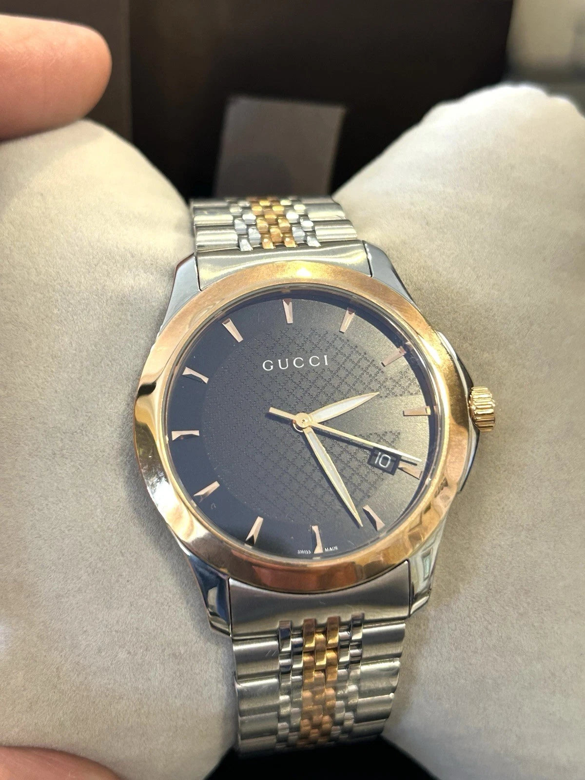 Gucci Men's YA126410 Gucci Timeless Steel and Pink PVD Black Dial Watch