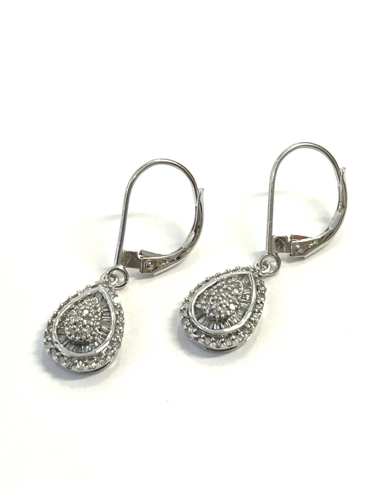 14k White Gold Diamond Dangle Earrings - .16ctw