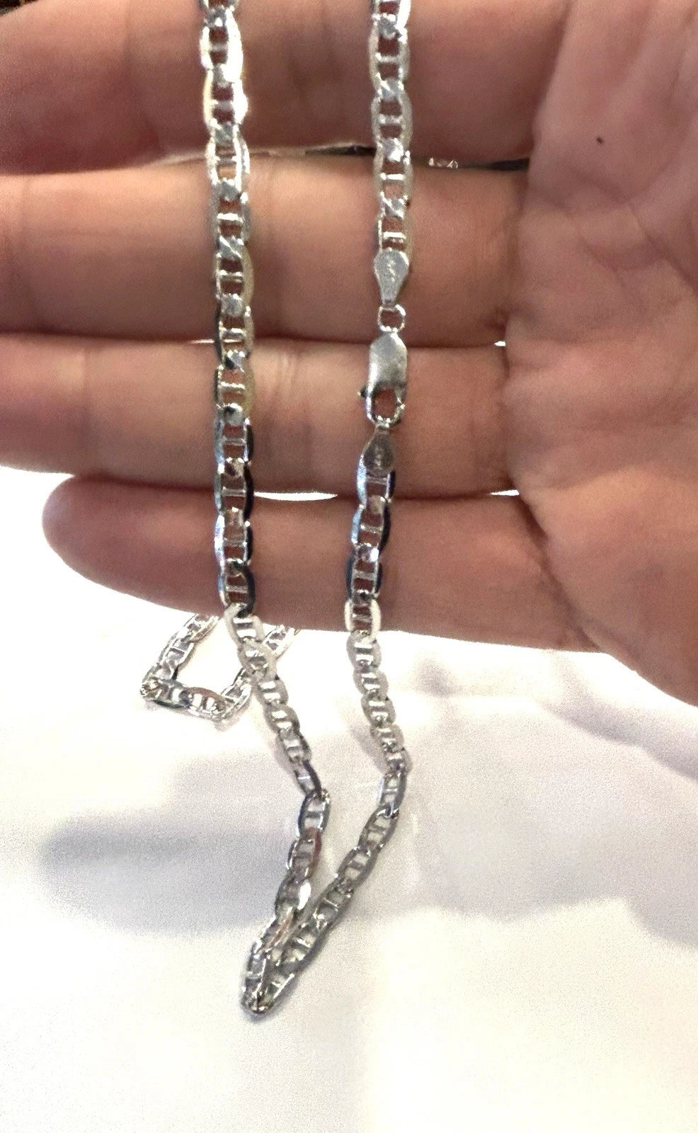 14k White Gold Solid Mariner Link 24" Chain ~ 19.8 Grams ~ 4.5mm