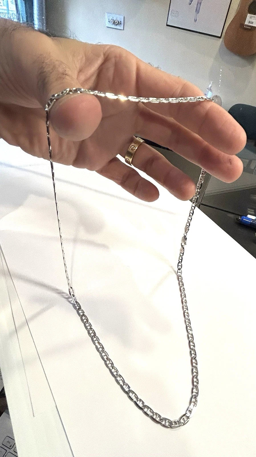 14k White Gold Solid Mariner Link 24" Chain ~ 19.8 Grams ~ 4.5mm