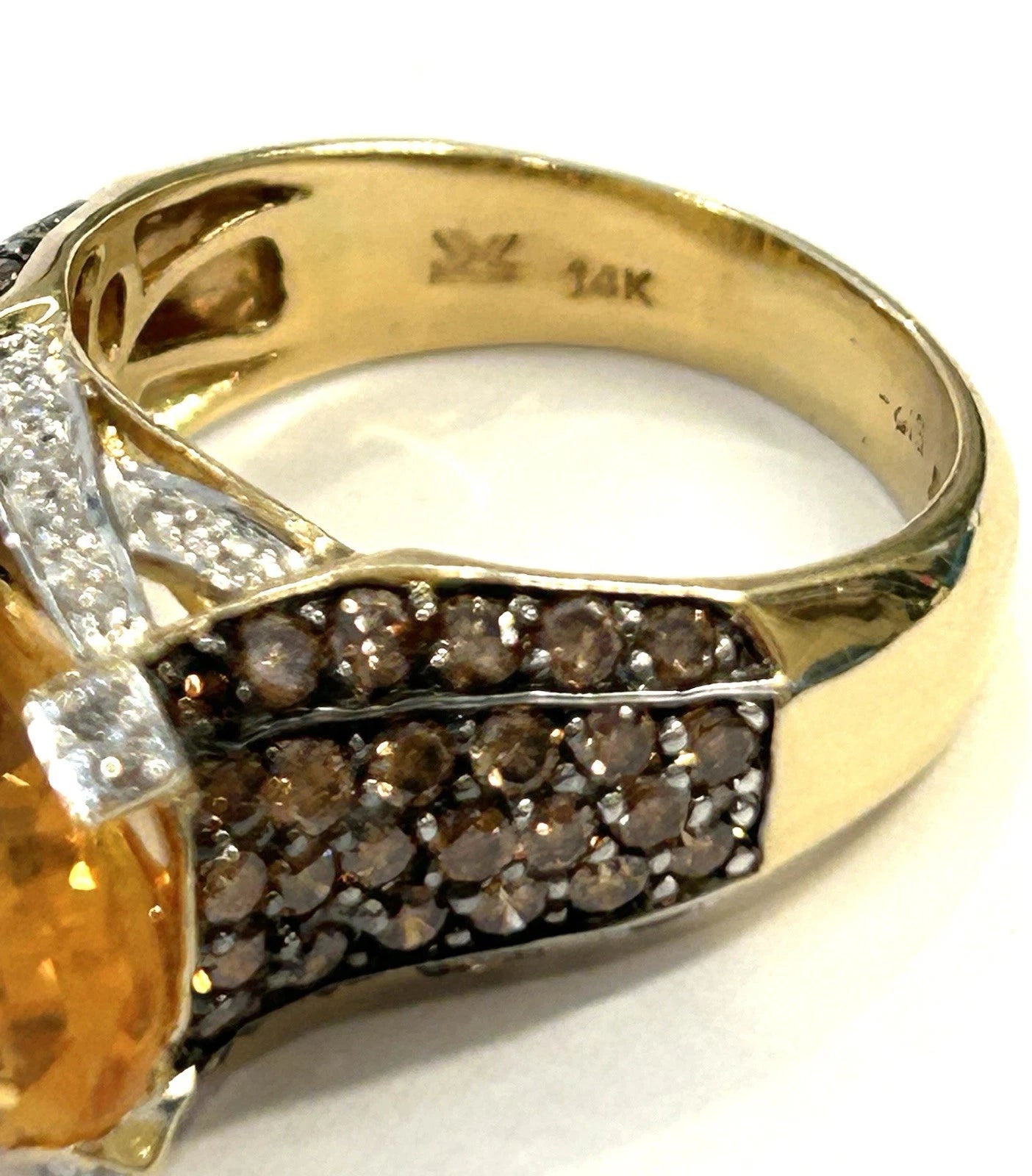 Le Vian 14K Gold Citrine SI2 Chocolate Diamond Ring Size 8 - 9.8 grams