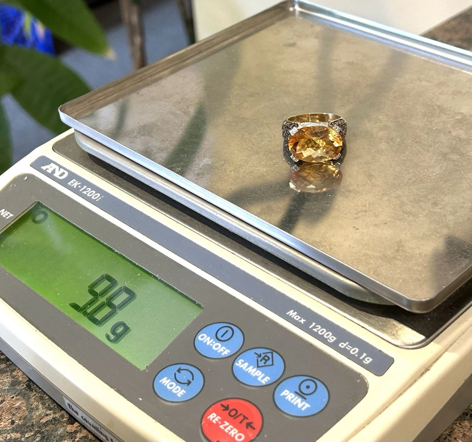 Le Vian 14K Gold Citrine SI2 Chocolate Diamond Ring Size 8 - 9.8 grams