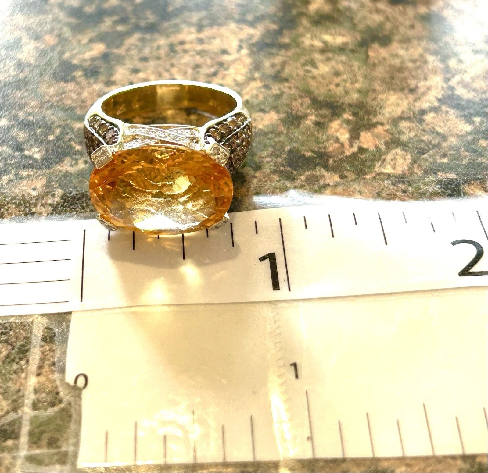 Le Vian 14K Gold Citrine SI2 Chocolate Diamond Ring Size 8 - 9.8 grams