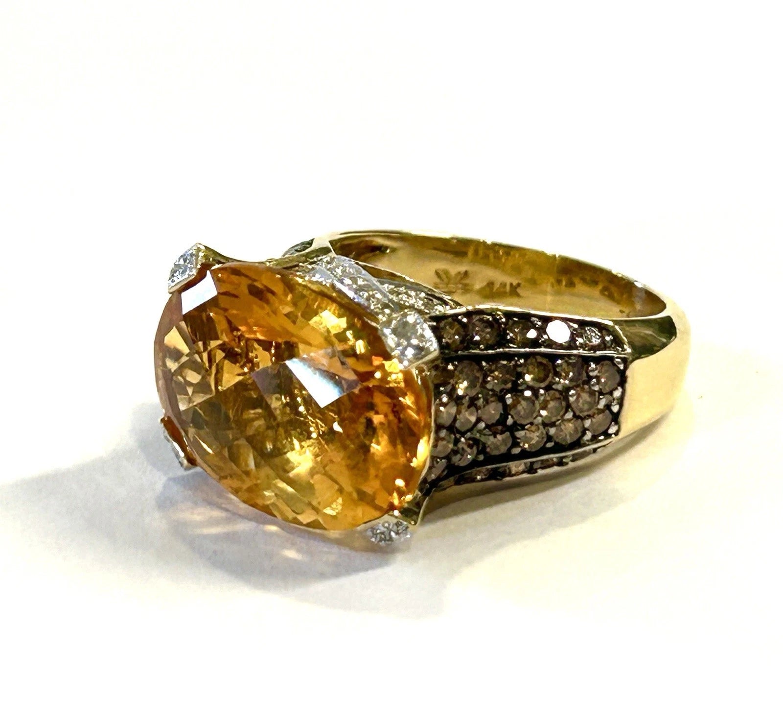 Le Vian 14K Gold Citrine SI2 Chocolate Diamond Ring Size 8 - 9.8 grams