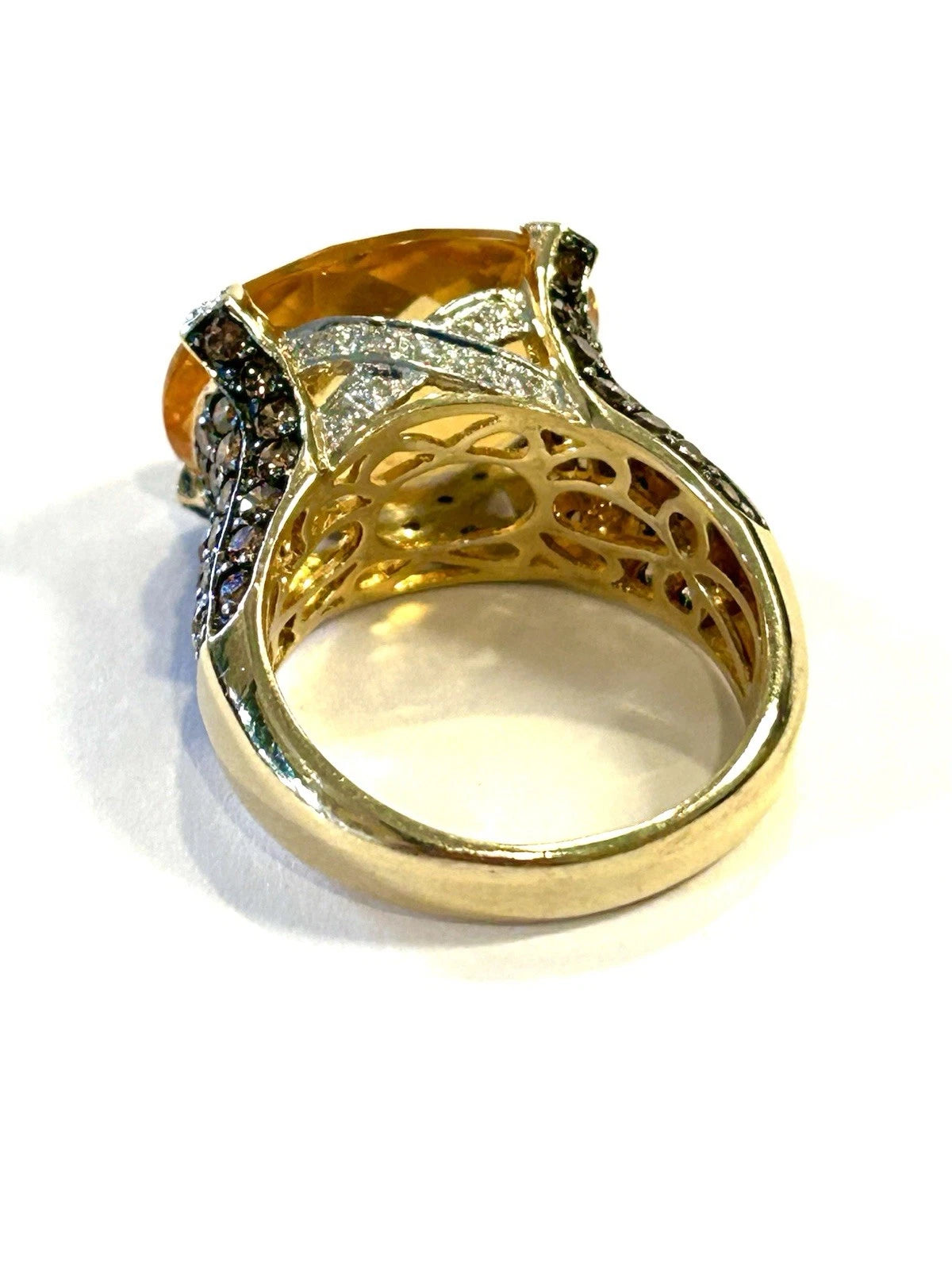 Le Vian 14K Gold Citrine SI2 Chocolate Diamond Ring Size 8 - 9.8 grams
