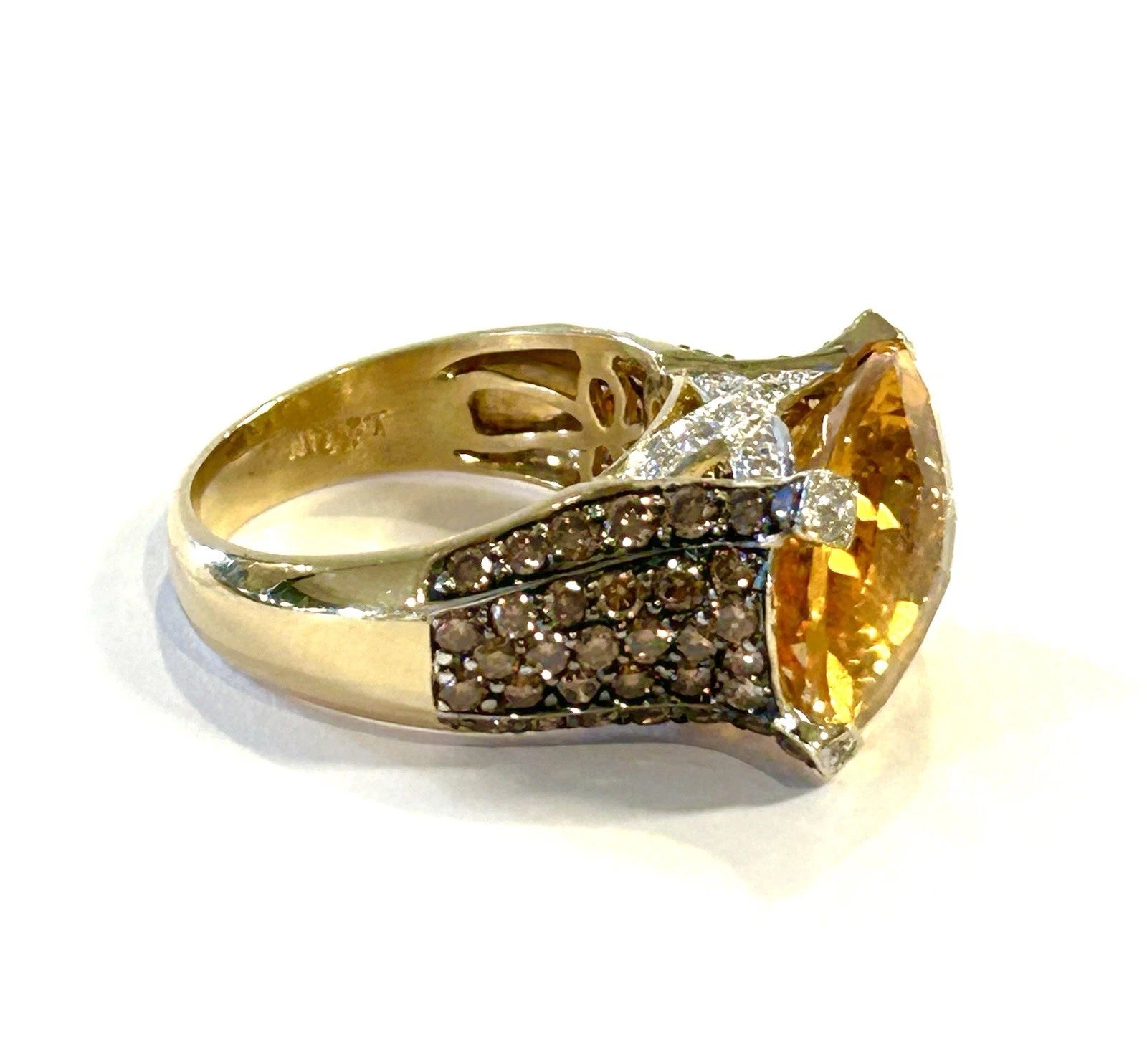 Le Vian 14K Gold Citrine SI2 Chocolate Diamond Ring Size 8 - 9.8 grams