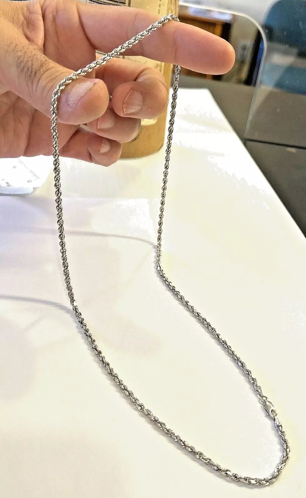 14k Solid White Gold 24" Rope Chain 19.0 Grams - 2.7mm