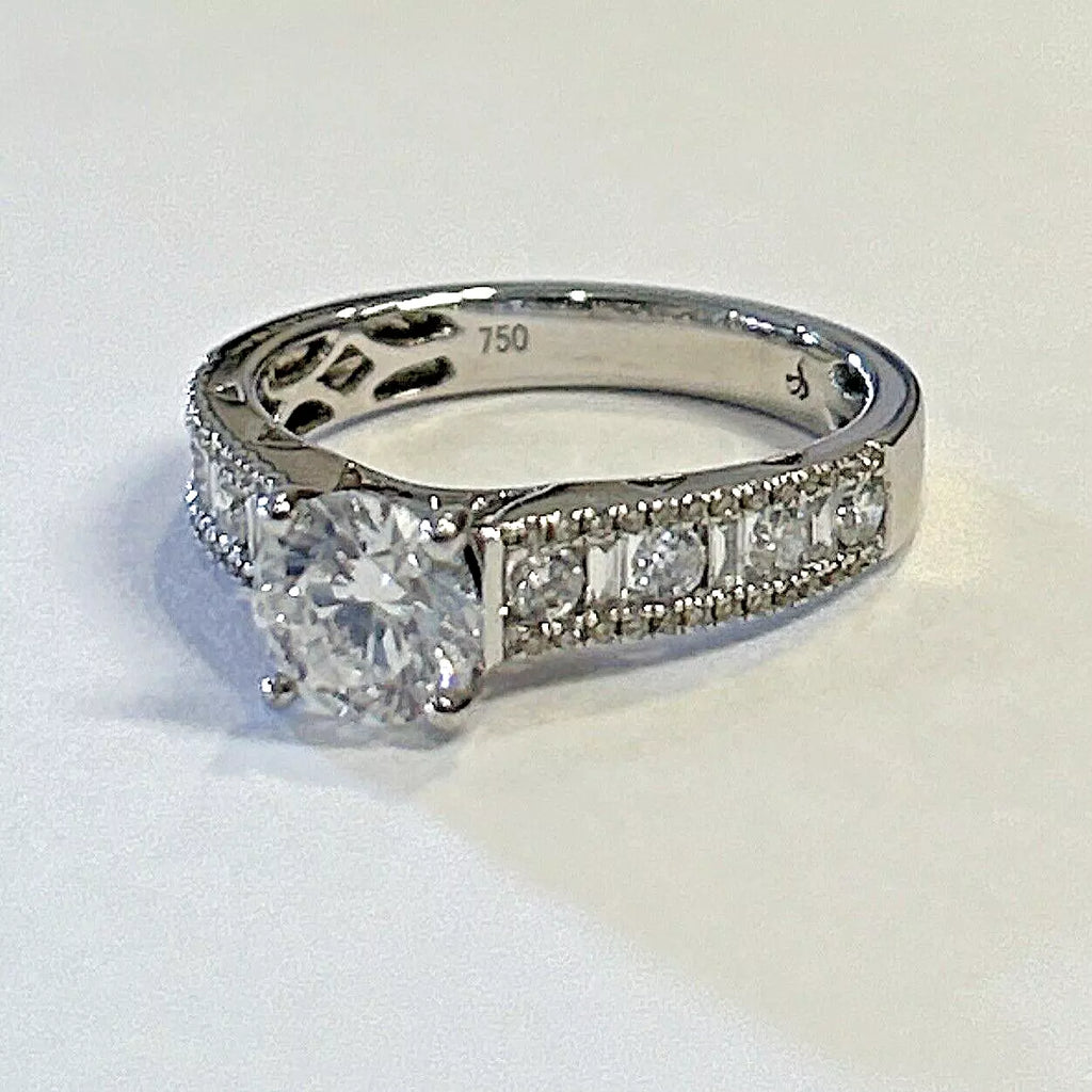 1.5ctw Natural Diamond Engagement Ring 18k 750 White Gold Sz 6.50