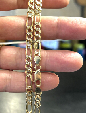 14k Gold Textured Figaro Italian Chain 21