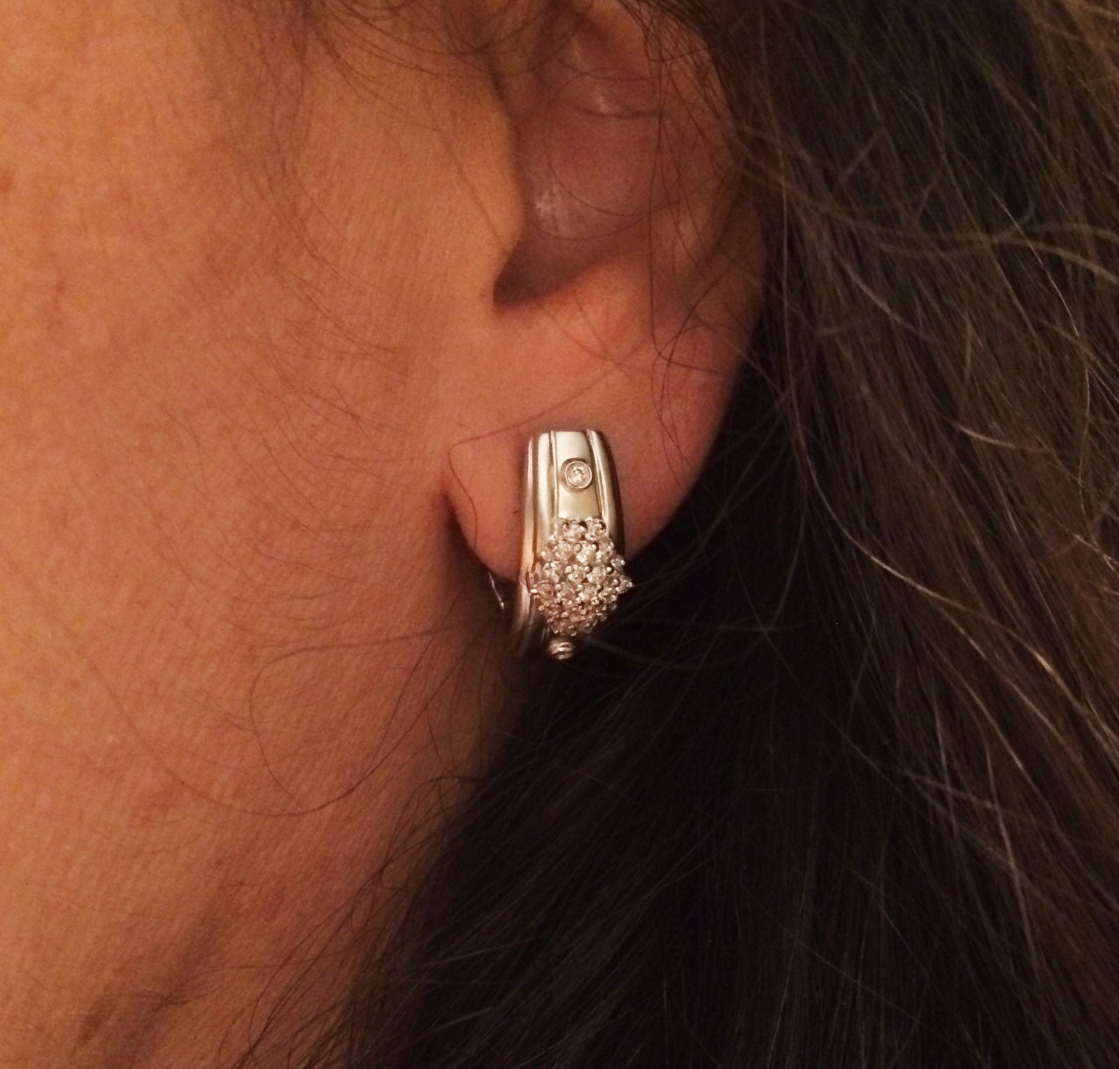 14k White Gold Diamond Earrings 1/2ctw Diamonds  Omega Back