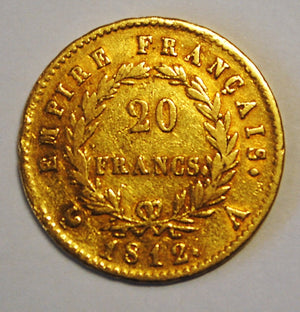 France 1812 A Gold 20 Francs  Napoleon I Paris Mint