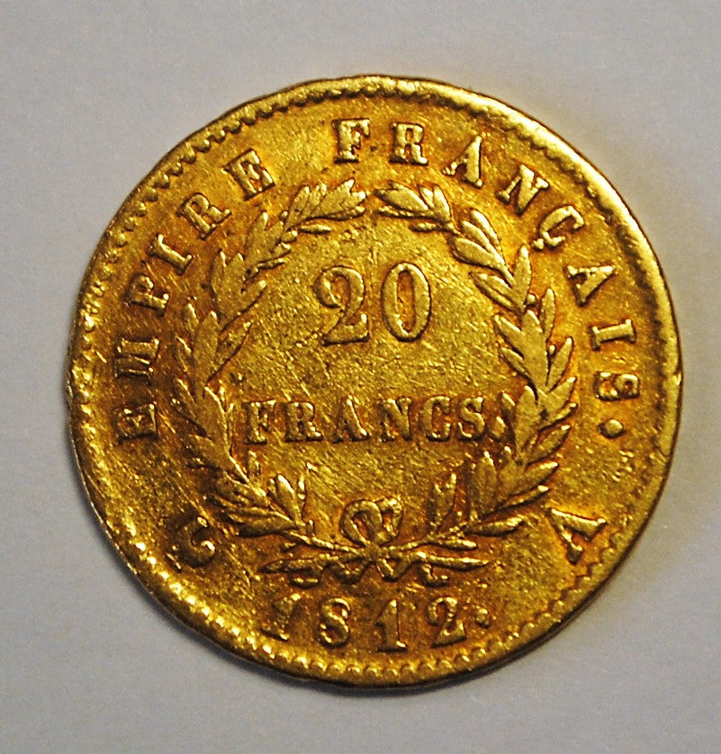 France 1812 A Gold 20 Francs  Napoleon I Paris Mint