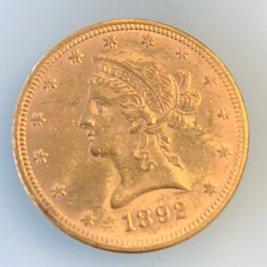 1892 $10 Dollar Liberty Gold Eagle Coin