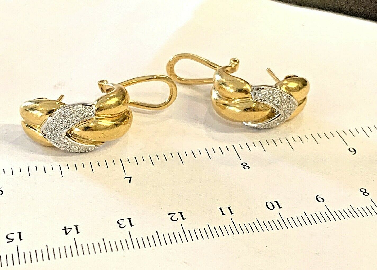 Estate 18k Gold Solid Diamond Earrings Omega Backs 17.7 Grams
