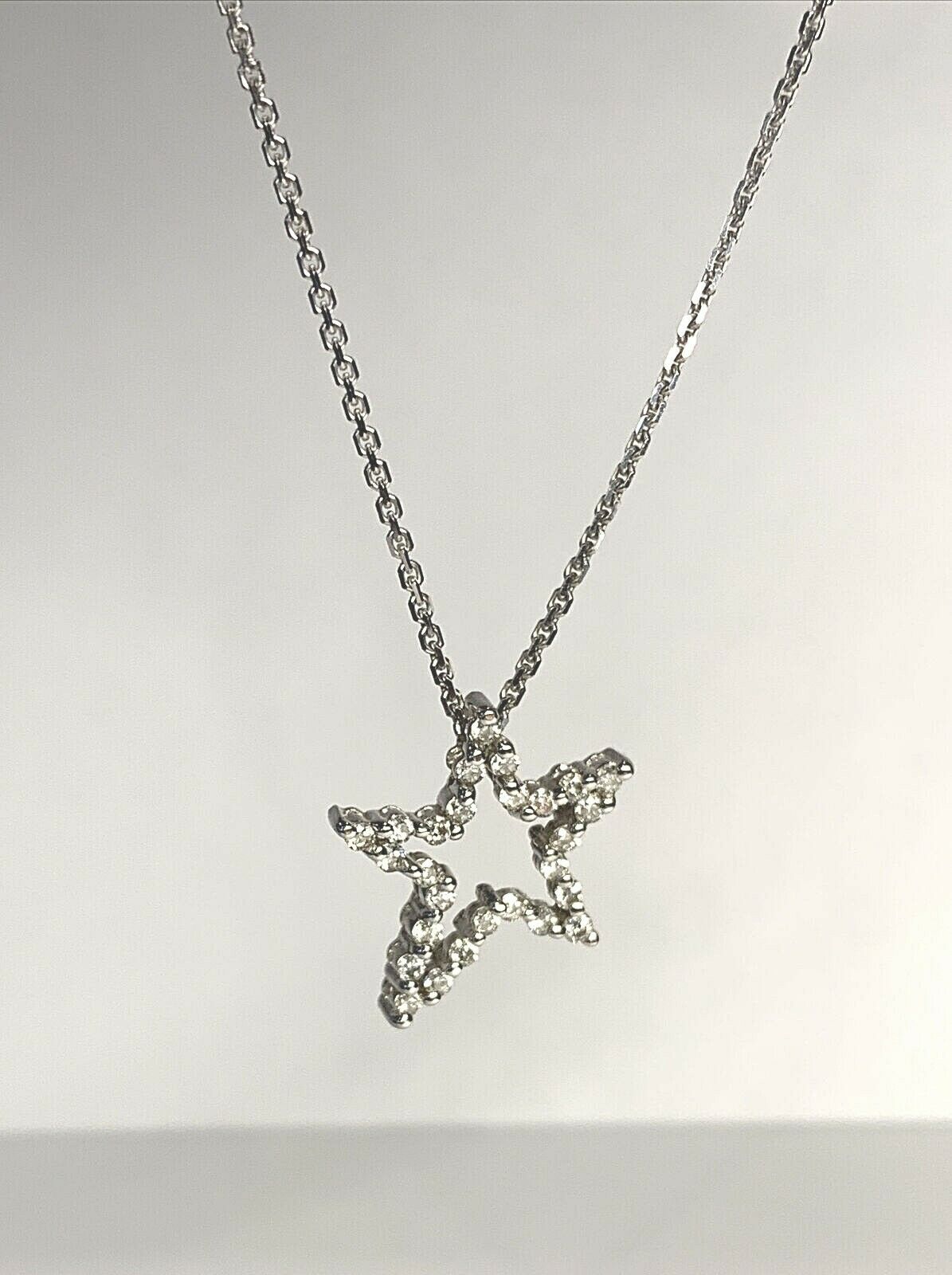 14k White Gold Diamond Star .30ctw on 18" Cable Chain