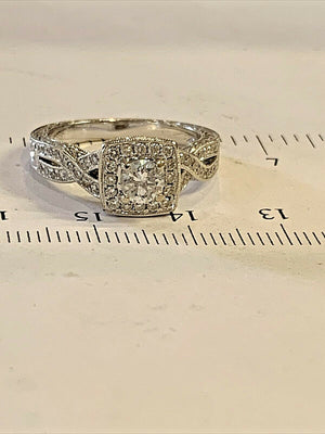 14k White Gold Diamond Ring .30ct Center Stone .65ctw Size 6 3/4 Looks New