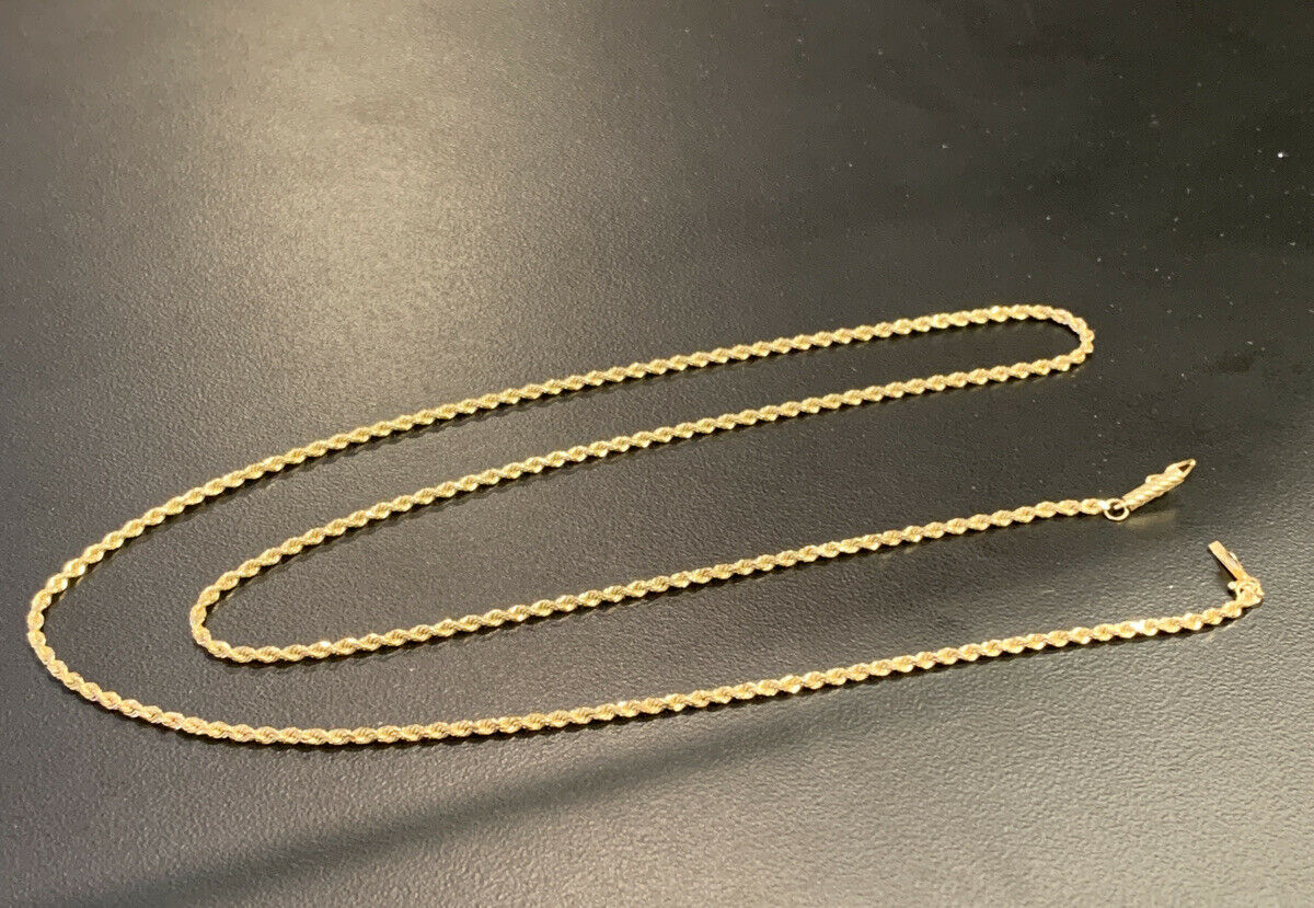 14k Solid Gold Diamond Cut Rope Chain - 24 inch, 8.9 grams, 1.75 mm