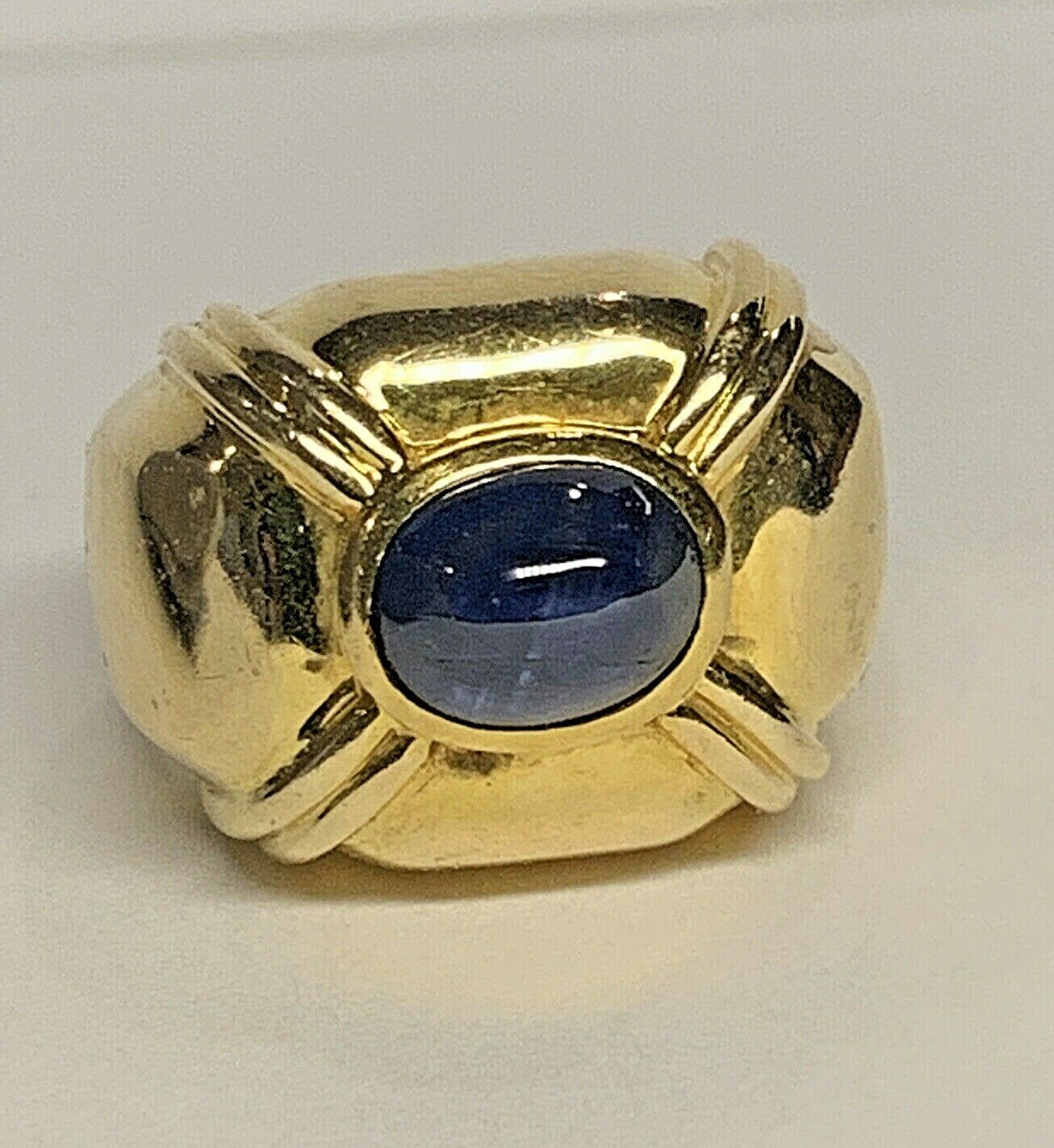 18k 750 Gold Blue Sapphire Cabochon Cocktail Ring - Solid 13.7 Grams - Size 5