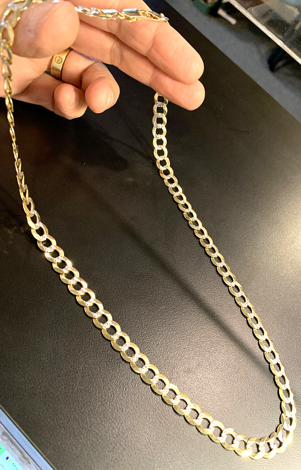 14k Solid RCJ Curb Link Chain w White 24" Inch, 36.7 grams, 8.5mm