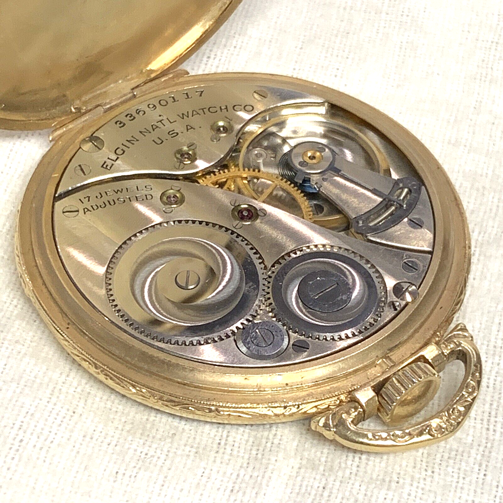 ELGIN 14K Solid Gold 44mm Open Face Pocket Watch - Runs Great Excellent Cond.