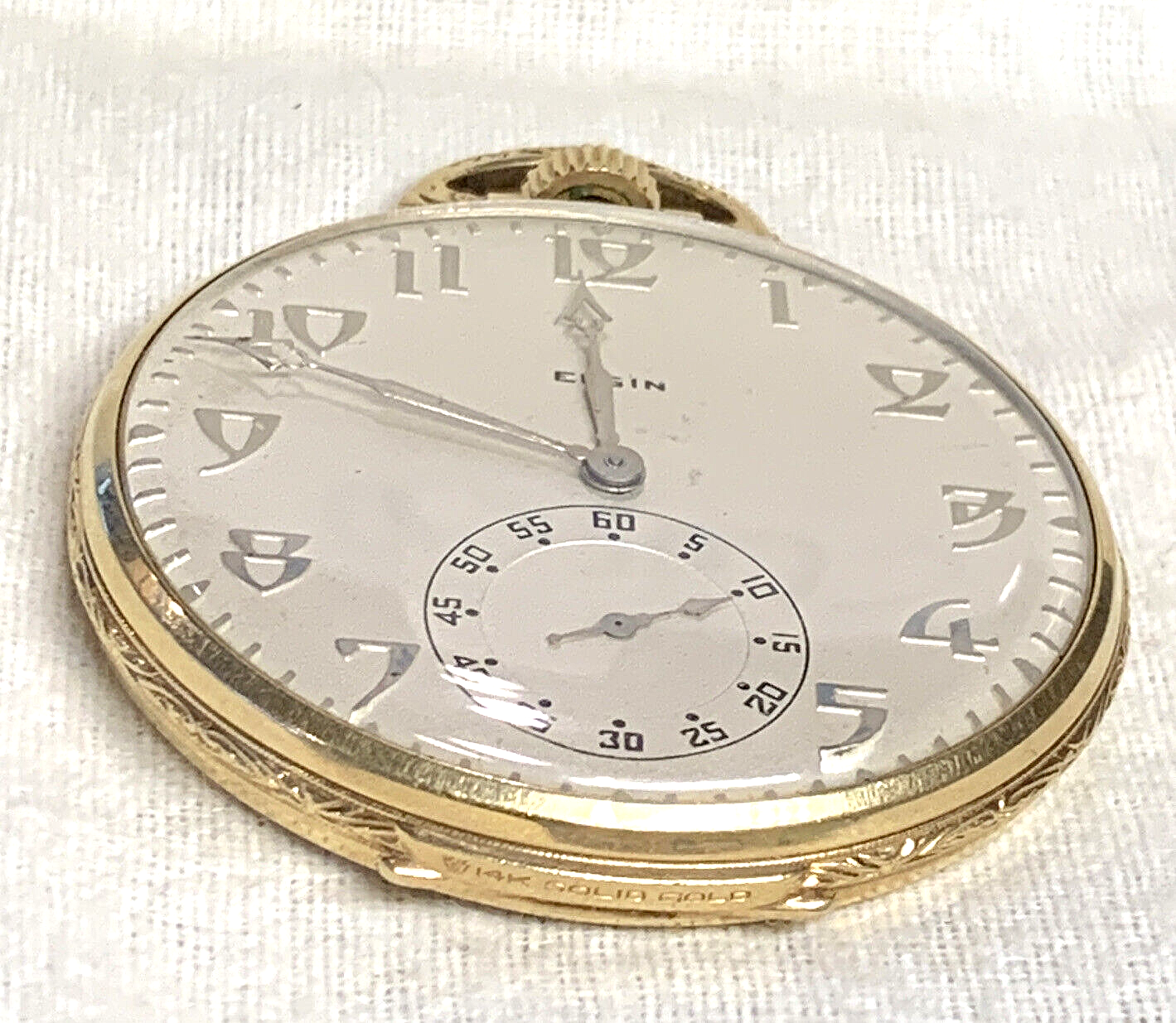 ELGIN 14K Solid Gold 44mm Open Face Pocket Watch - Runs Great Excellent Cond.