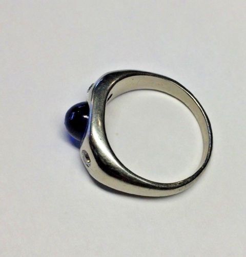18k White Gold Solid Ring w .20ctw Diamonds / Blue Cabochon Sz 9 3/4 - 9.8 Grams